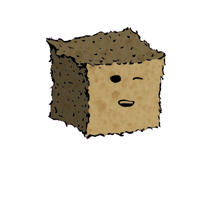a small square crouton with a relaxed face (content)
