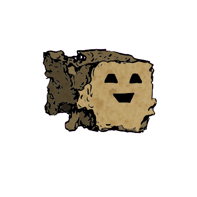 a crumbled square crouton with a blocky face (content)