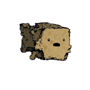 a crumbled square crouton with a wide-eyed face