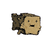 a crumbled square crouton with a cheerful face (content)