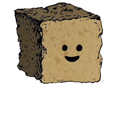 a large square crouton with a contented face (content)