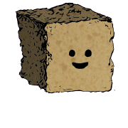 a large square crouton with a contented face (content)