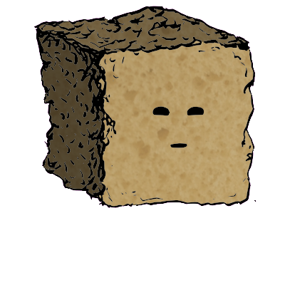 a large square crouton with a suspicious face