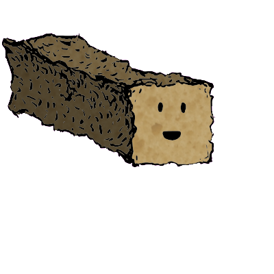 a long rectangular crouton with an excited face