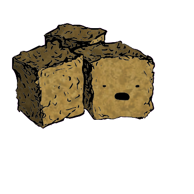 a cluster of three croutons with a wide-eyed face (blinking)