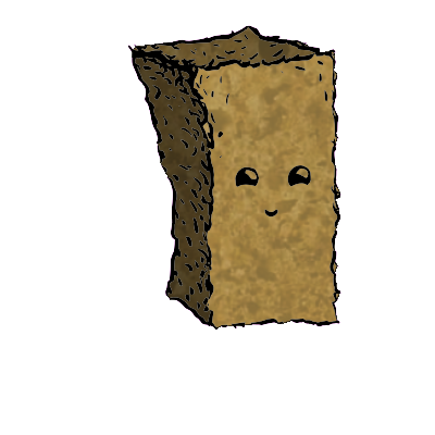 a tall rectangular crouton with an expressive face (content)