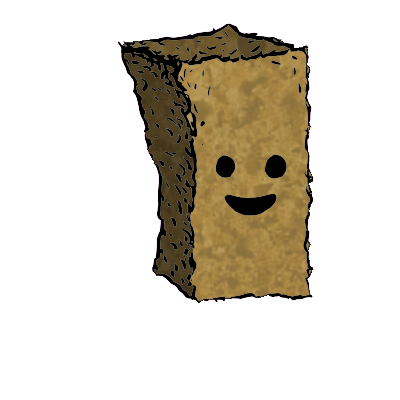 a tall rectangular crouton with a contented face (content)