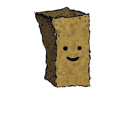 a tall rectangular crouton with a contented face