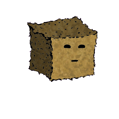 a small square crouton with a suspicious face