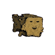 a crumbled square crouton with a relaxed face