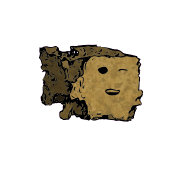 a crumbled square crouton with a relaxed face (content)