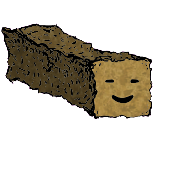 a long rectangular crouton with a contented face (blinking)