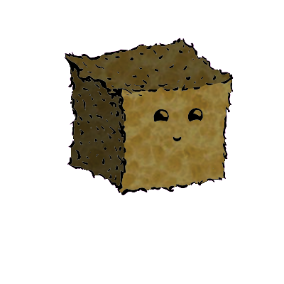 a small square crouton with an expressive face (content)