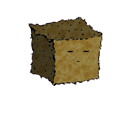 a small square crouton with an expressive face (blinking)