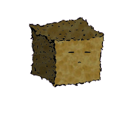 a small square crouton with an expressive face (blinking)