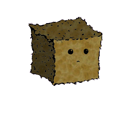 a small square crouton with an expressive face