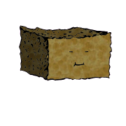 a rectangular crouton with a cheerful face (blinking)