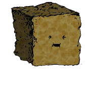 a large square crouton with a cheerful face (content)