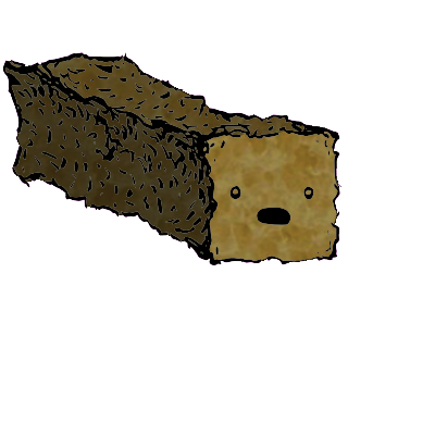 a long rectangular crouton with a wide-eyed face