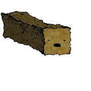 a long rectangular crouton with a wide-eyed face (blinking)