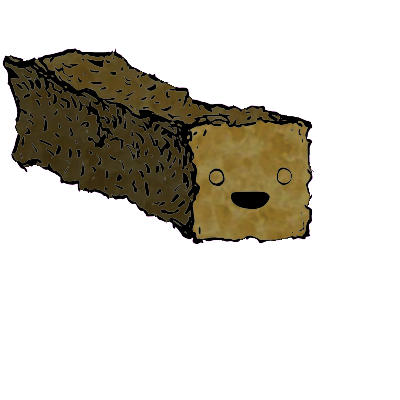 a long rectangular crouton with a wide-eyed face (content)